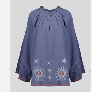 Chufy Sundance Aero Blue Embroidered Peasant Blouse Top Nwt XS